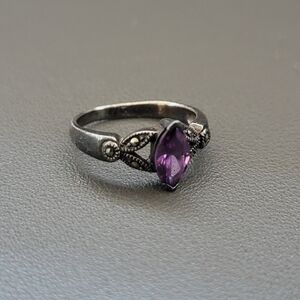 Vintage Sterling Silver Marquise Amethyst & Marcasite Ring – Bohemian Heirlo